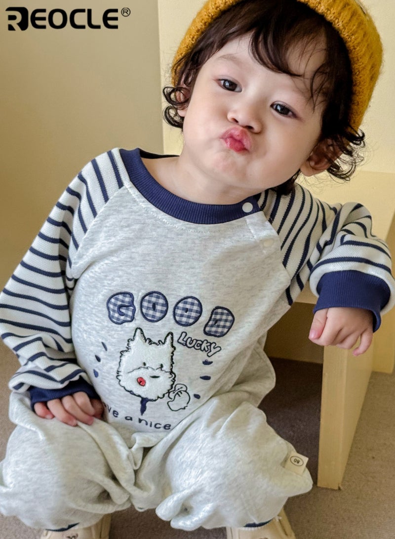 ريوكل بدلة الأطفال ذات التصميم الكرتوني المُطرز وأسلوب الموضة، قطعة واحدة للأطفال الرضع مصنوعة من القطن الناعم لارتداء حديثي الولادة في فصل الخريف - Image 4