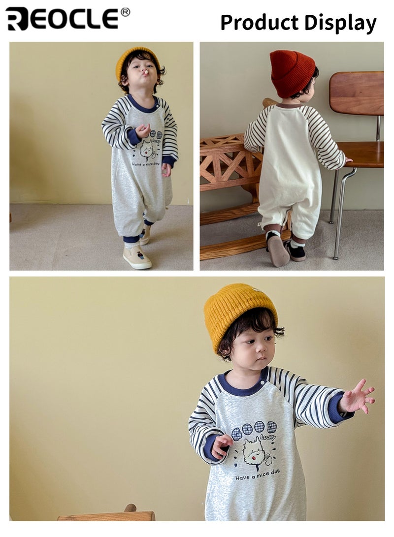 ريوكل بدلة الأطفال ذات التصميم الكرتوني المُطرز وأسلوب الموضة، قطعة واحدة للأطفال الرضع مصنوعة من القطن الناعم لارتداء حديثي الولادة في فصل الخريف - Image 5