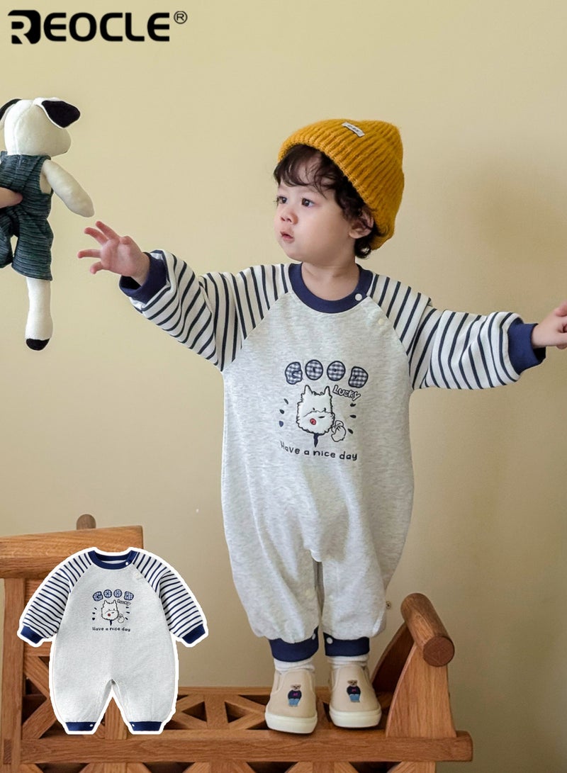 ريوكل بدلة الأطفال ذات التصميم الكرتوني المُطرز وأسلوب الموضة، قطعة واحدة للأطفال الرضع مصنوعة من القطن الناعم لارتداء حديثي الولادة في فصل الخريف - Image 2