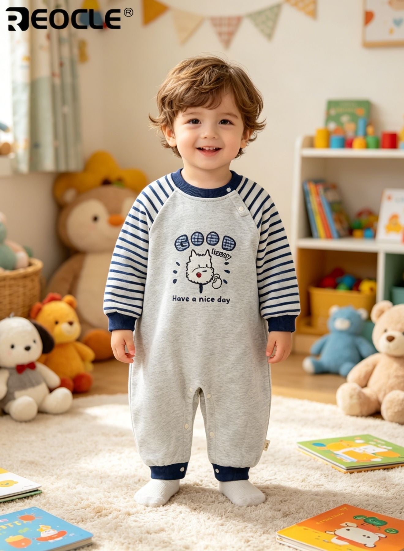 Baby's Bodysuit with Embroidered Cartoon Design and Fashionable Style Infant One-Piece Outfit with Soft Cotton for Autumn Newborn Wear
