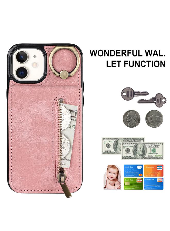 Zaboon Case For iPhone 12 Retro Ring and Zipper RFID Card Slot Phone Case - Image 2