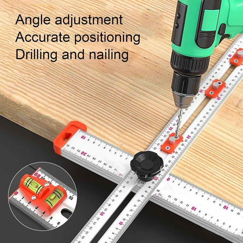 60 سم مسطرة تثبيت الحفر بزاوية قابلة للتعديل من سبائك الألومنيوم مع مربع T وجهاز تثبيت ومقاييس واضحة - Image 3