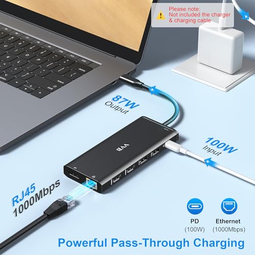 VVB USB C Docking Station Dual Monitor for Dell/Lenovo/HP Laptop Docking Station HDMI USB C Hub Multiport Adapter Dongle Dock USB C to 2 HDMI +DisplayPort+Ethernet+4USB+2USB C+100W PD Charger+SD/TF+Audio - Image 5