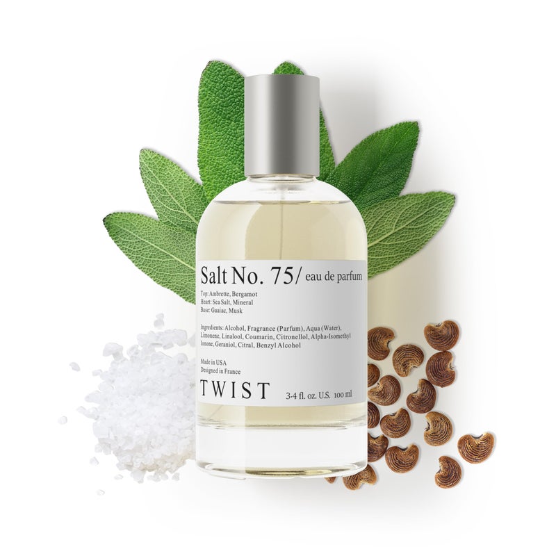 Twist Salt No. 75 - Eau De Parfum Inspired by J. Malone Wood Sage & Sea Salt, Long-Lasting Perfume For Women & Men, Paraben Free, Vegan, Clean Ingredients, Unisex - Spray 100 ml | 3.4 fl. oz. - Image 1