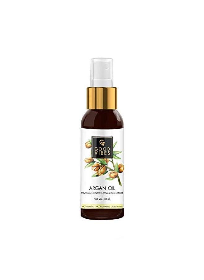 Good Vibes Argan Oil Hairfall Control Vitalizing Serum 50 Ml | Frizz Control Shine Softening Strengthening For All Hair Types | No Parabens No Sulphates No Animal Testing  - Image 2