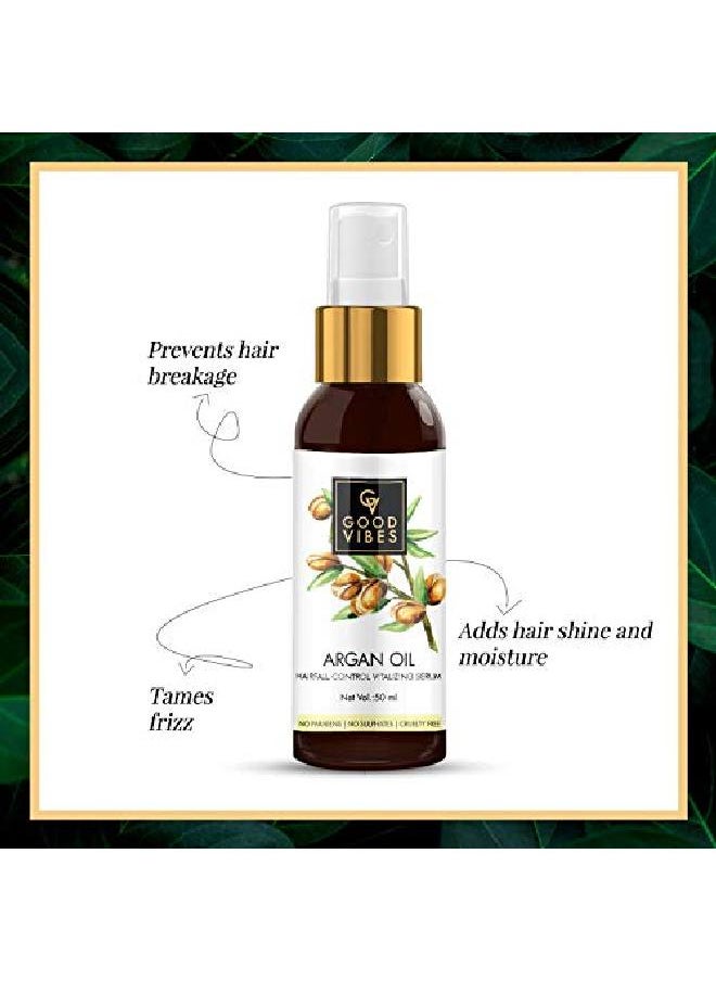 Good Vibes Argan Oil Hairfall Control Vitalizing Serum 50 Ml | Frizz Control Shine Softening Strengthening For All Hair Types | No Parabens No Sulphates No Animal Testing  - Image 3