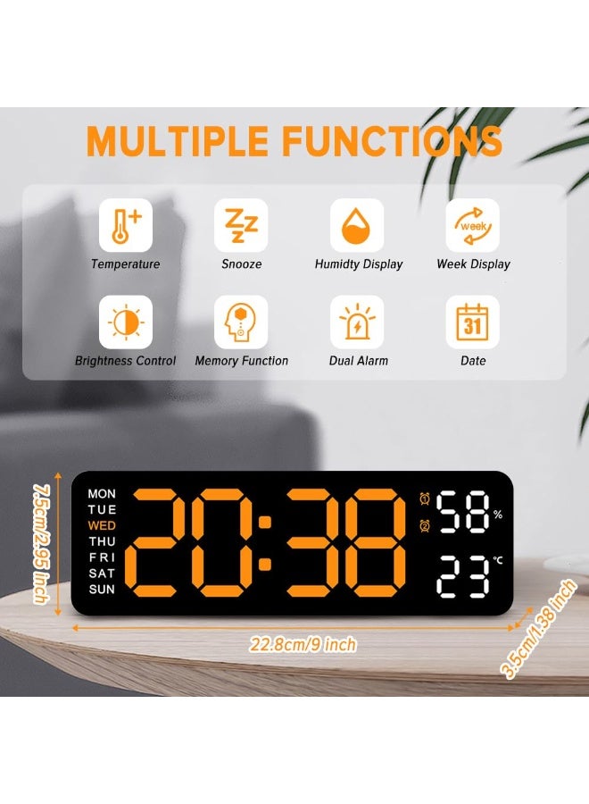 ياكيتر ساعة رقمية ، منبه LED مقاس 9 بوصات لغرفة النوم ، ساعة طاولة مكتب بجانب السرير ، ساعة رقمية مع درجة حرارة / التوقيت الصيفي / التعتيم التلقائي / الرطوبة / الغفوة - 12/24 ساعة ، للنوم العميق للأطفال مكتب منزلي كبار السن  - Image 2