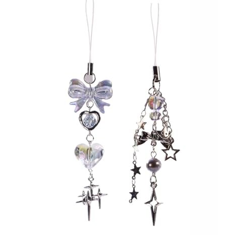 cioatu Homvog 1-4PCS Cute Phone Charms Aesthetic Y2K Cell Phone Charms Strap Strawberry Butterfly Star PhoneCharm Y2K Accessories for Bag Keychain Airpods Camera Pendants Decor (2x Blue Heart Star) - Image 1