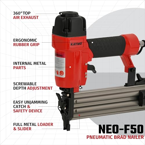 Kaymo NEO-PB18G50 Pneumatic Brad Nailer | F Series | 18 Gauge | 1.28 Kg Lightweight Tool | 75–90 PSI | 360° Air Exhaust | Depth Adjustment | Metal Magazine | Unjamming Catch | Furniture Wood - Image 2