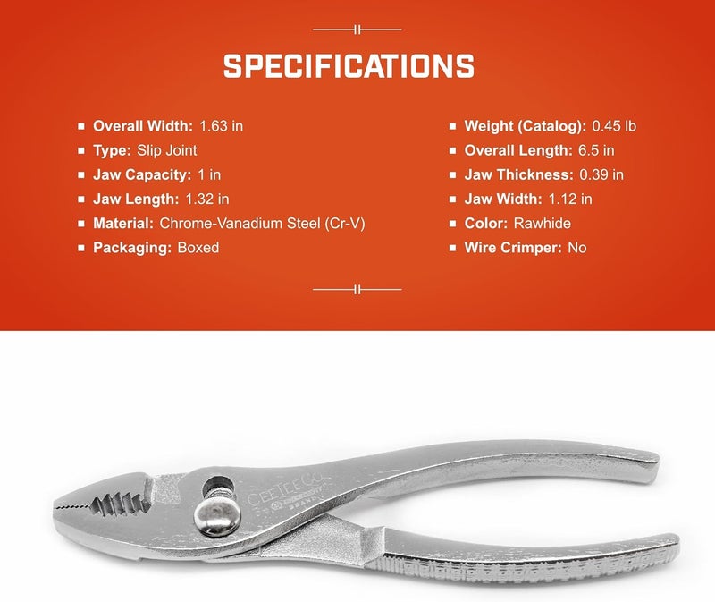 Crescent 6 1/2" Cee Tee Co. Curved Jaw Slip Joint Pliers - H26N-05 - Image 5
