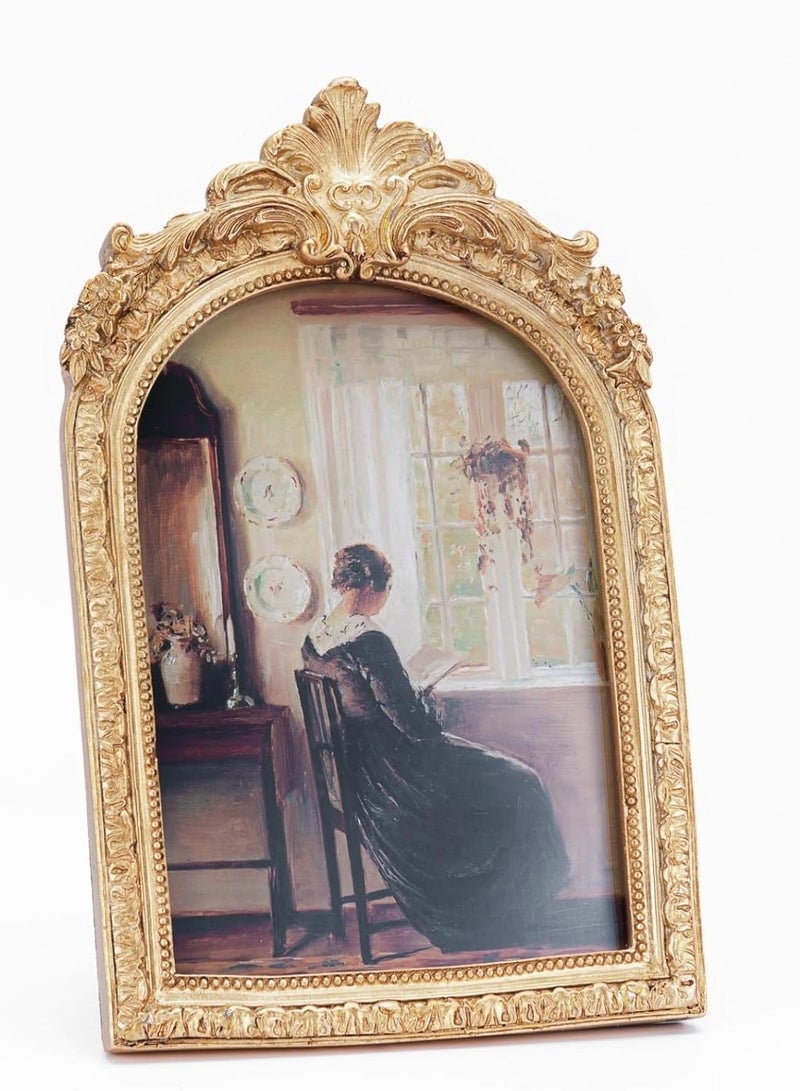 Classical Wall Art Prints with Vintage Gold Picture Frame, Girl Reading Canvas Oil Paintings Farmhouse Room Decor for Bedroom Study Room Dorm, Gift for Book Lovers Birthday Housewarming, （S,7.48x4.72） - Image 1