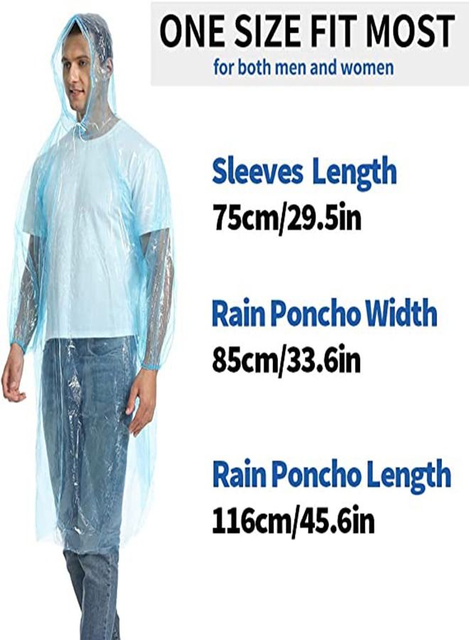 SYOSI Disposable Rain Ponchos for Adult, 5Pcs Clear Rain Coat Jacket with Drawstring Hood and Elastic Sleeve for Women Men, for Travel Outdoor Amusement Park Hiking Emergency Disposable Poncho (Blue) - Image 2