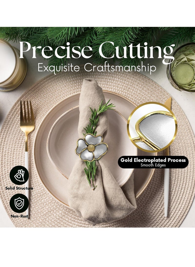 Flower Napkin Rings Elegant Napkin Holders for Paper Napkins and Table Cloths for Casual Dinner   Thanksgiving Decorations Non-Rust Gold Set of 12  - Image 2