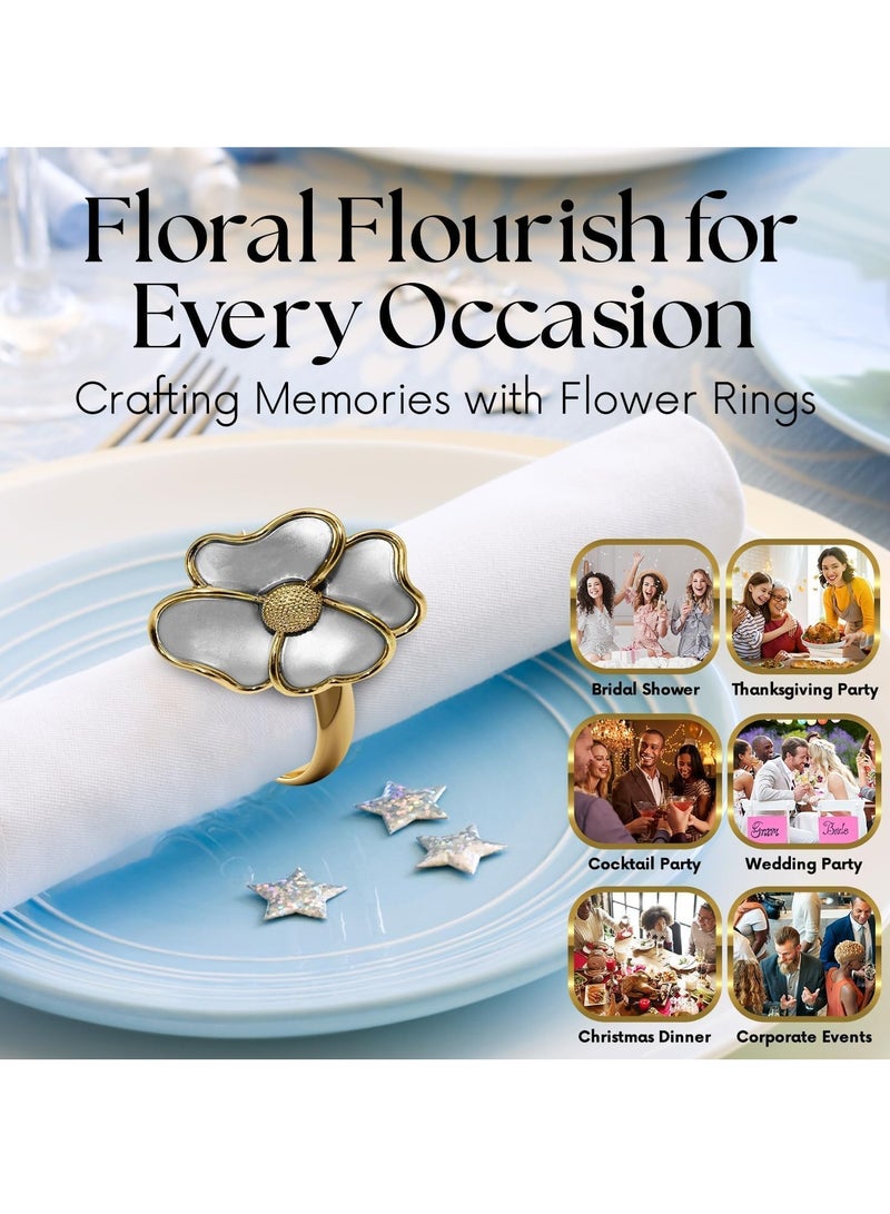 Flower Napkin Rings Elegant Napkin Holders for Paper Napkins and Table Cloths for Casual Dinner   Thanksgiving Decorations Non-Rust Gold Set of 12  - Image 3