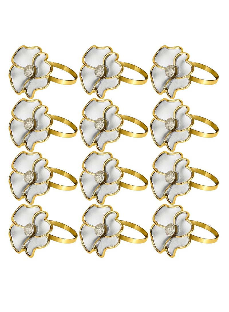 Flower Napkin Rings Elegant Napkin Holders for Paper Napkins and Table Cloths for Casual Dinner   Thanksgiving Decorations Non-Rust Gold Set of 12  - Image 1