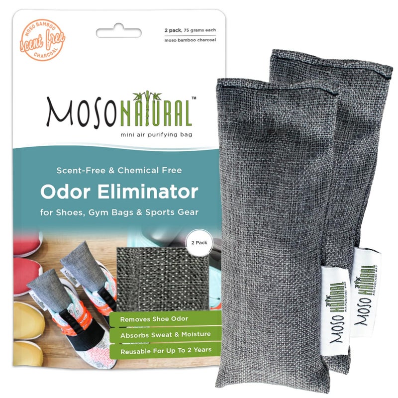 MOSO NATURAL Odor Absorbers Eliminator For Shoes Gym BagsSports Gear Premium Moso Bamboo Charcoal Air Purifying Bag And Deodorizer 75Gm2 Two Bags Per Package Lasts up to 2 years Long Lasting - Image 1
