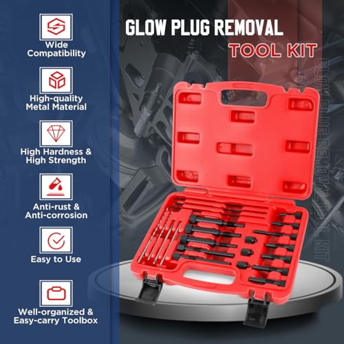 KAISAL Glow Plug Removal Tool 22PCS Glow Plug Removal Tool Kit High Hardness Glow Plug Removal Tools Glow Plug Extraction Kit for M8 & M10 Glow Plug Electrodes Removal Tool with Easy-Carry Toolbox - Image 2