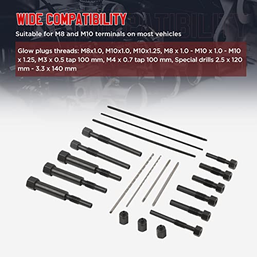 KAISAL Glow Plug Removal Tool 22PCS Glow Plug Removal Tool Kit High Hardness Glow Plug Removal Tools Glow Plug Extraction Kit for M8 & M10 Glow Plug Electrodes Removal Tool with Easy-Carry Toolbox - Image 4