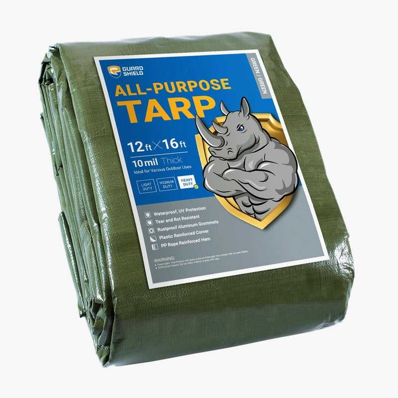 GUARD SHIELD Heavy Duty Tarp 12x16 Feet Green Multi Purpose Thick Waterproof Poly Tarp Cover 10mil - Image 1