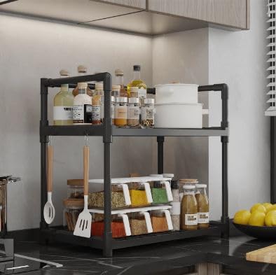 FEELING MALL 2 Tier Countertop Decorative Vanity Tray Cosmetic Makeup Storage/Kitchen Spice Organizer Standing Shelf Rack | Two-Tier Kitchen Storage Shelf for Organized Pantry and Countertops - Image 1