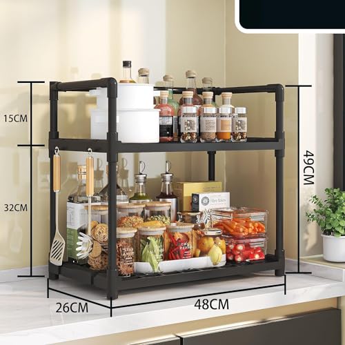 FEELING MALL 2 Tier Countertop Decorative Vanity Tray Cosmetic Makeup Storage/Kitchen Spice Organizer Standing Shelf Rack | Two-Tier Kitchen Storage Shelf for Organized Pantry and Countertops - Image 5