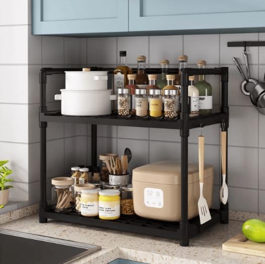 FEELING MALL 2 Tier Countertop Decorative Vanity Tray Cosmetic Makeup Storage/Kitchen Spice Organizer Standing Shelf Rack | Two-Tier Kitchen Storage Shelf for Organized Pantry and Countertops - Image 2
