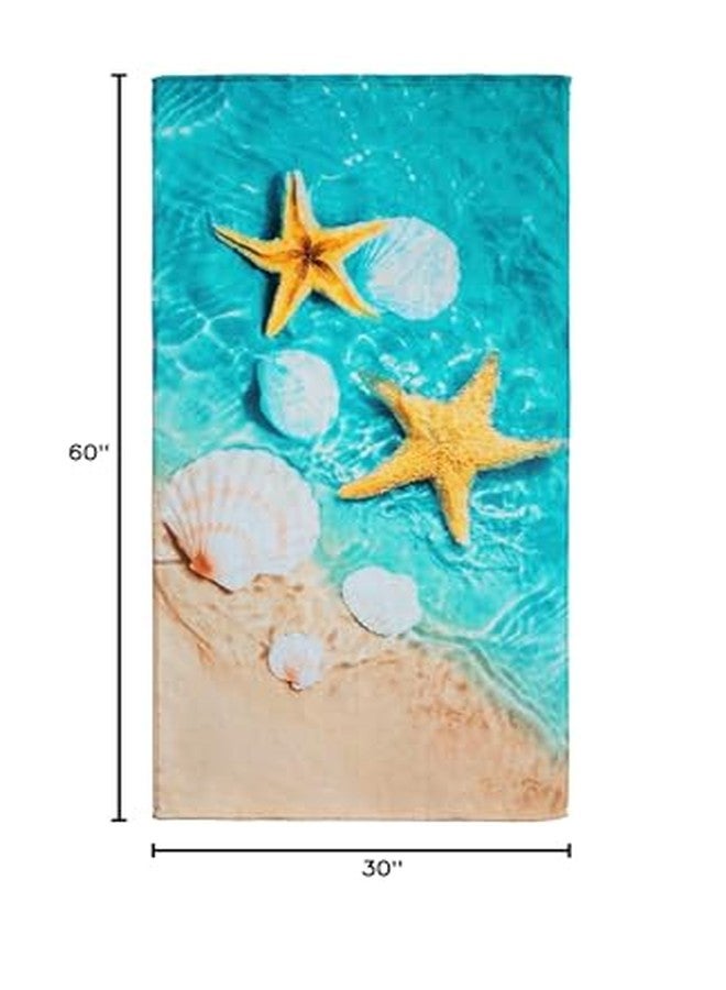 Softerry Starfish & Seashells Beach Towel 30 x 60 inch Velour Terry 100% Cotton, Blue and Sand - Image 5