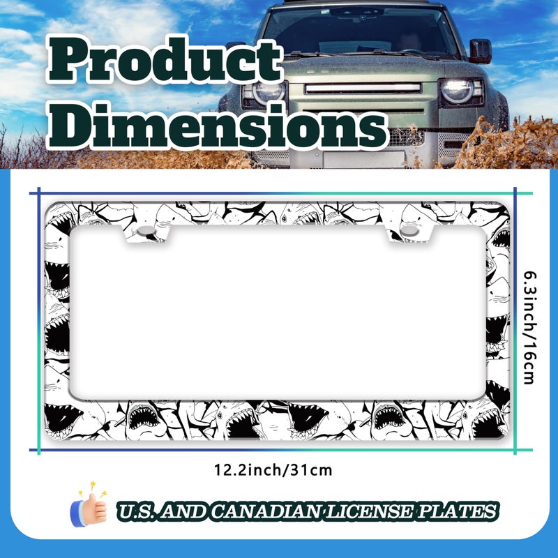 TINALUIN Shark License Plate Frame Stainless Steel Black White Cartoon Animal License Plate Holder for Front and Rear Car Tags Funny for Car Decoration Accessories with Screws 6.3 X 12.2 in for Women Men - Image 3