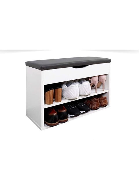 Modern Home Wooden Shoe Rack with Storage Unit and Cushioned Seat - 60x42x30 cm, White.