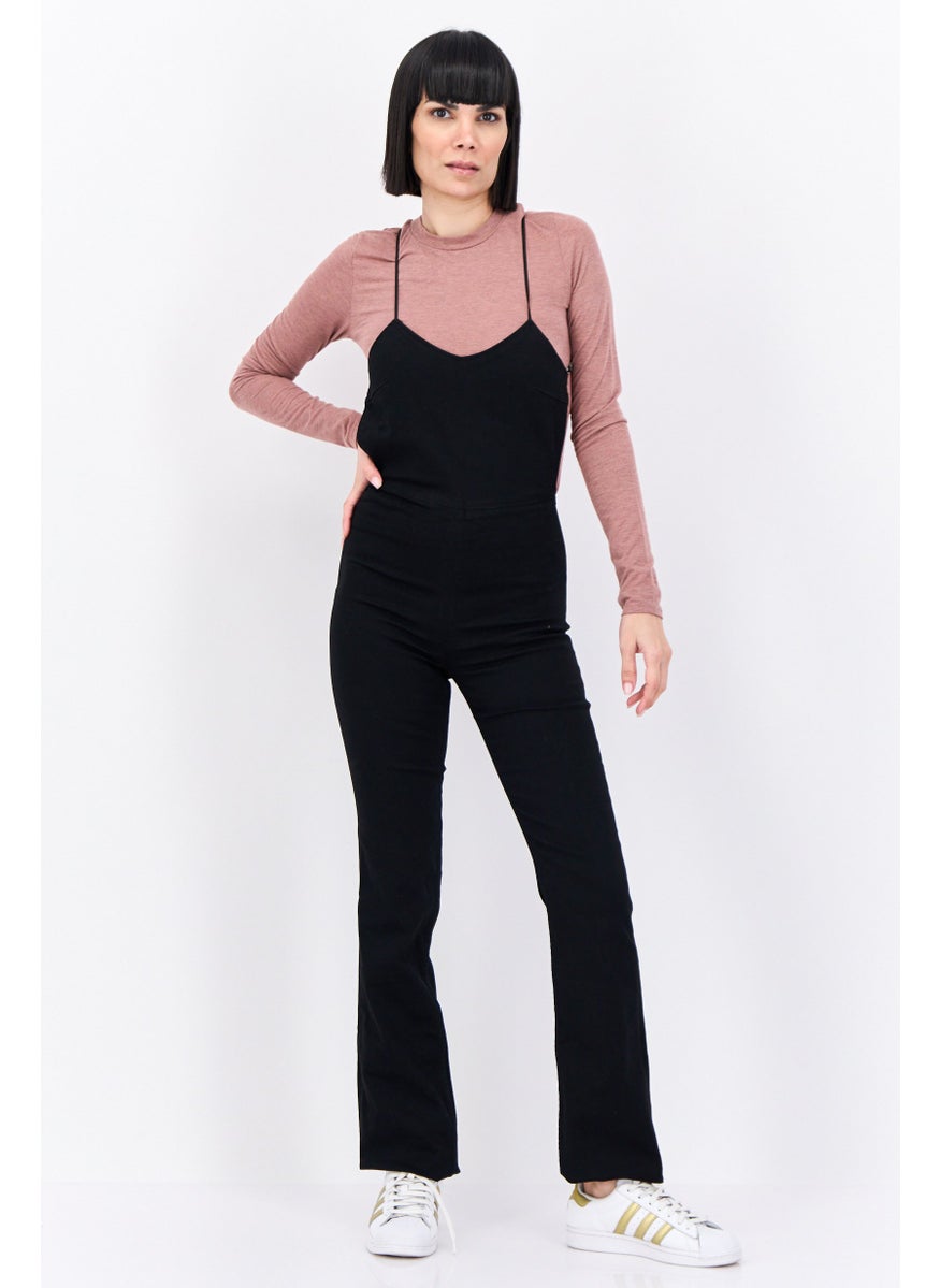 Bershka Women Plain Open Back Jumpsuit, Black  - Image 1