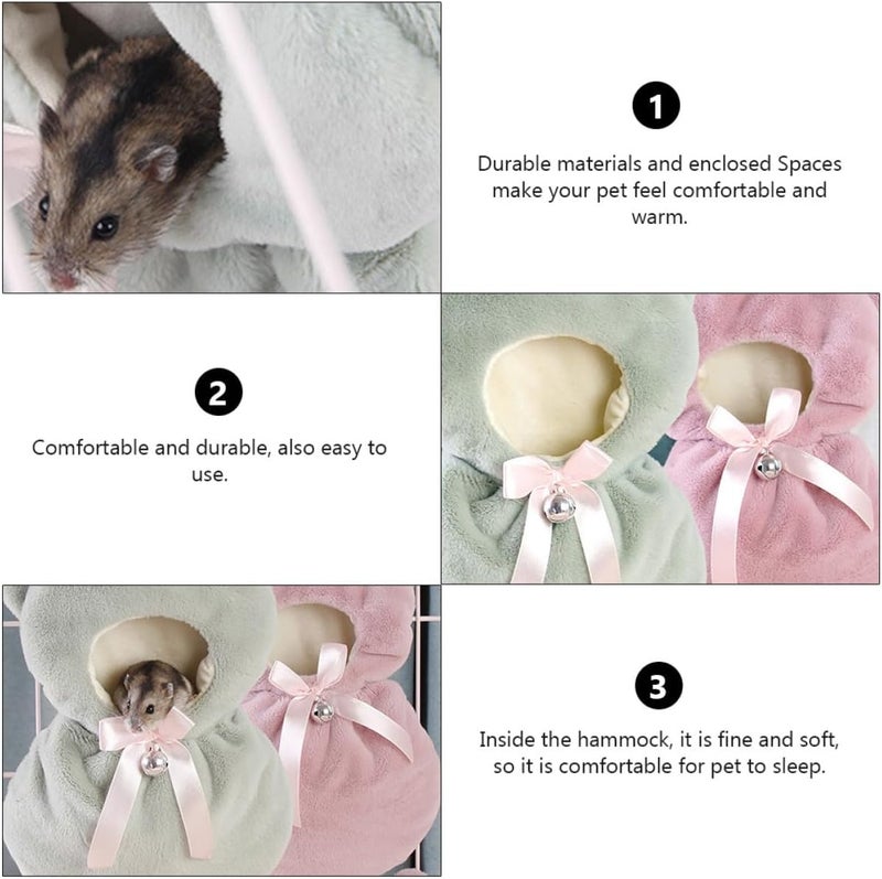 DOITOOL Hamster Hanging Hammock Bed with Plush Warm, Green Small Pet Nest Bed for Winter Cage Use - Image 4