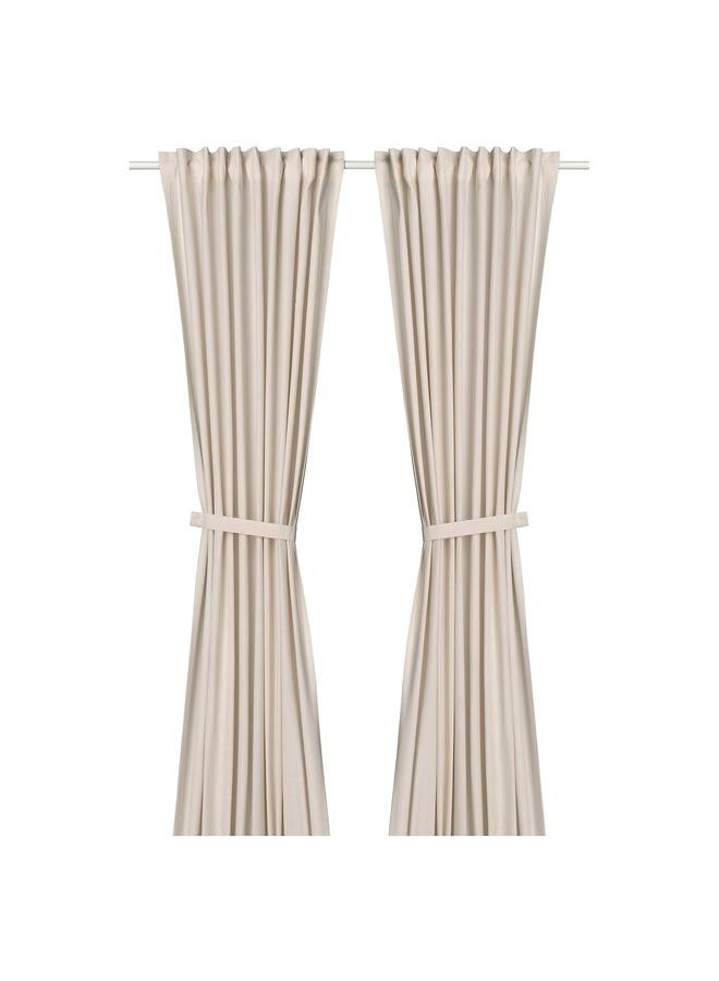 زبون ستائر برباط، زوج واحد، مع شريط رأسي/أبيض عاجي، 140×300 سم - Image 1