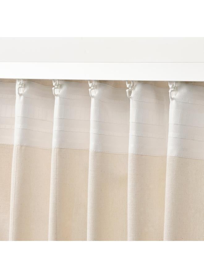 زبون ستائر برباط، زوج واحد، مع شريط رأسي/أبيض عاجي، 140×300 سم - Image 5