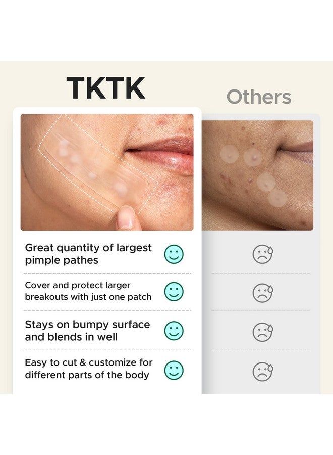 تي كيه تي كيه رقعة حب الشباب الكبيرة من TKTK، رقعة حب الشباب الكبيرة مقاس 60 مم، ضمادات هيدروكولويد كبيرة للجسم والوجه والجبهة والذقن والرقبة، رقعة هيدروكولويد (مربعة، شريطية، نقطية، 5 مقاسات، 265 قطعة) - Image 5
