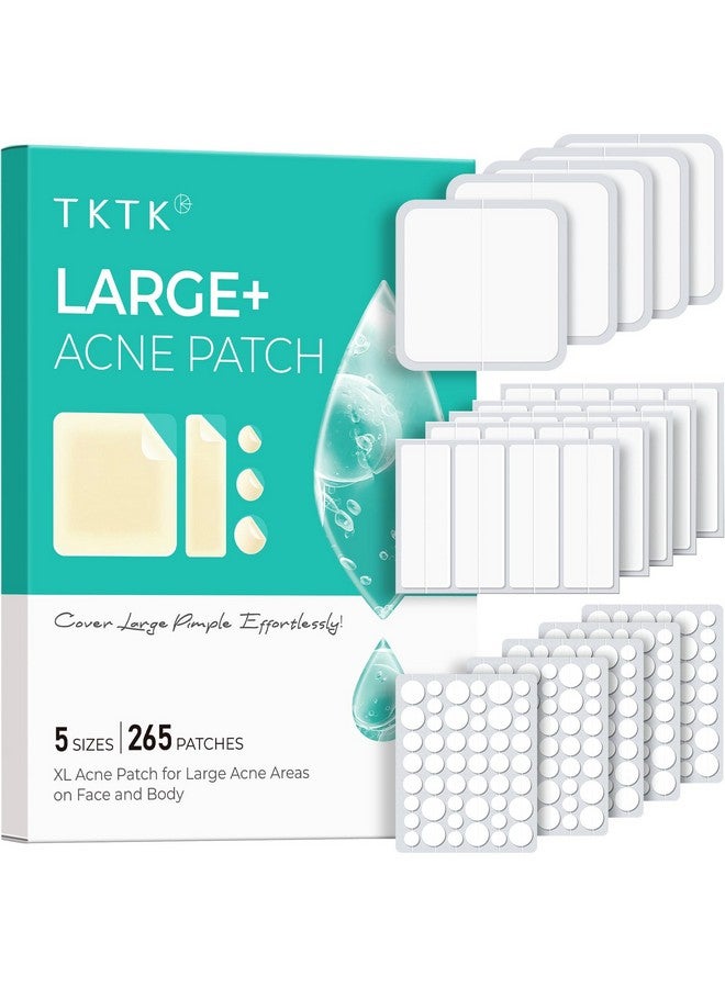 تي كيه تي كيه رقعة حب الشباب الكبيرة من TKTK، رقعة حب الشباب الكبيرة مقاس 60 مم، ضمادات هيدروكولويد كبيرة للجسم والوجه والجبهة والذقن والرقبة، رقعة هيدروكولويد (مربعة، شريطية، نقطية، 5 مقاسات، 265 قطعة) - Image 1