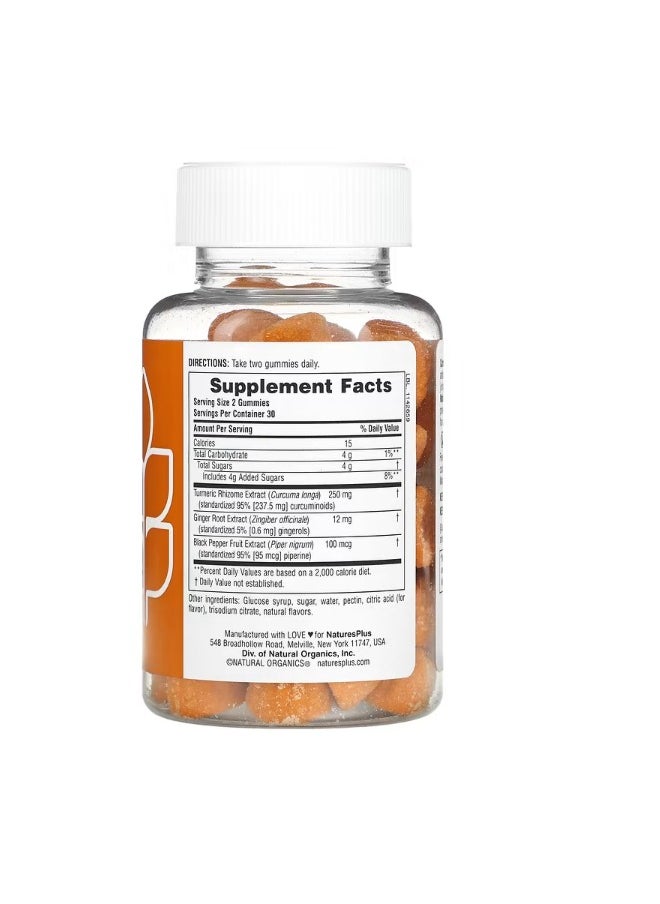 NaturesPlus Turmeric Curcumin With Ginger  Black Pepper Peach 60 Gummies  - Image 2