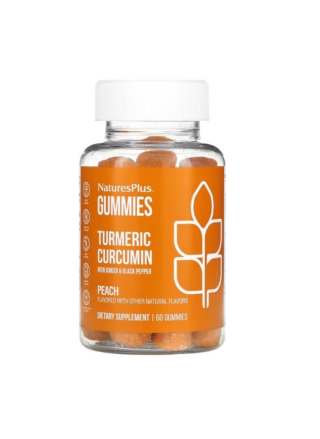 NaturesPlus Turmeric Curcumin With Ginger  Black Pepper Peach 60 Gummies  - Image 1