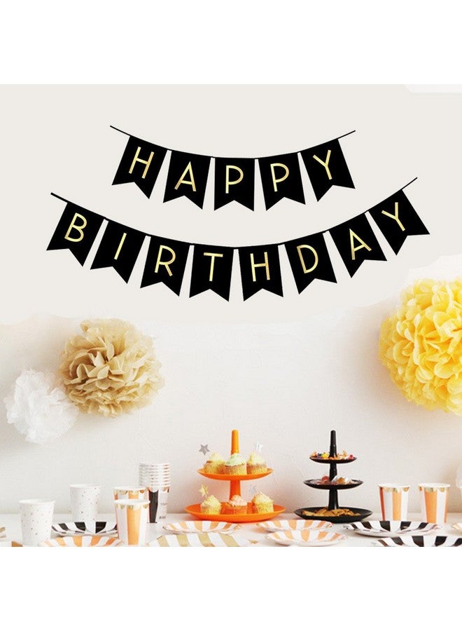 FECEDY Black Happy Birthday Bunting Banner with Shiny Gold Letters Party Supplies - Image 3