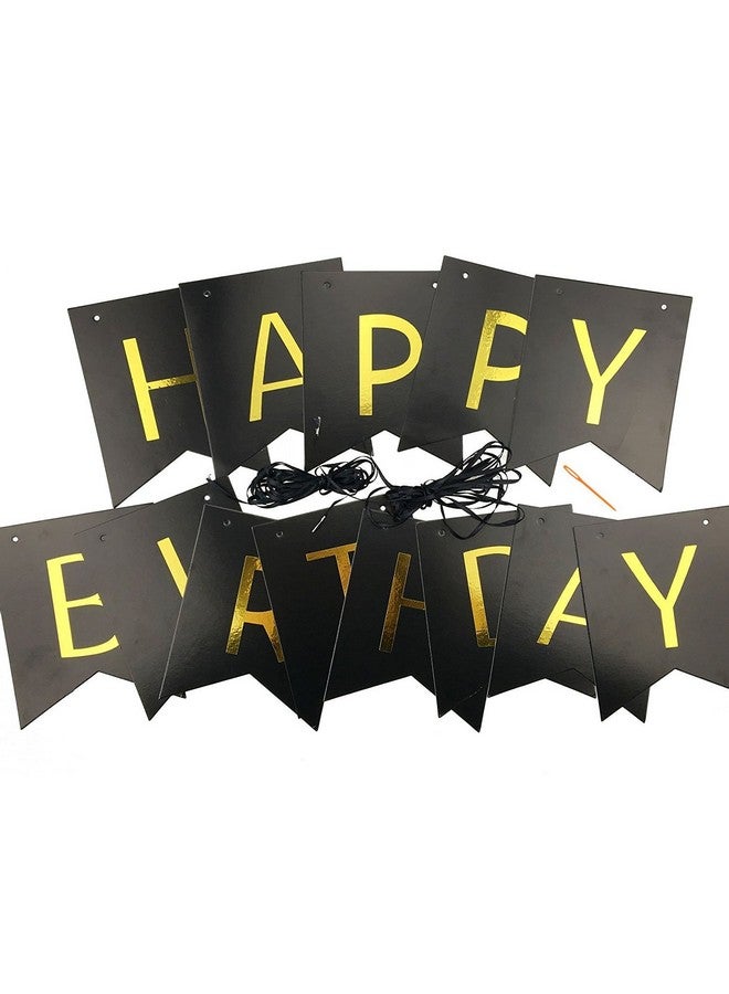 FECEDY Black Happy Birthday Bunting Banner with Shiny Gold Letters Party Supplies - Image 4