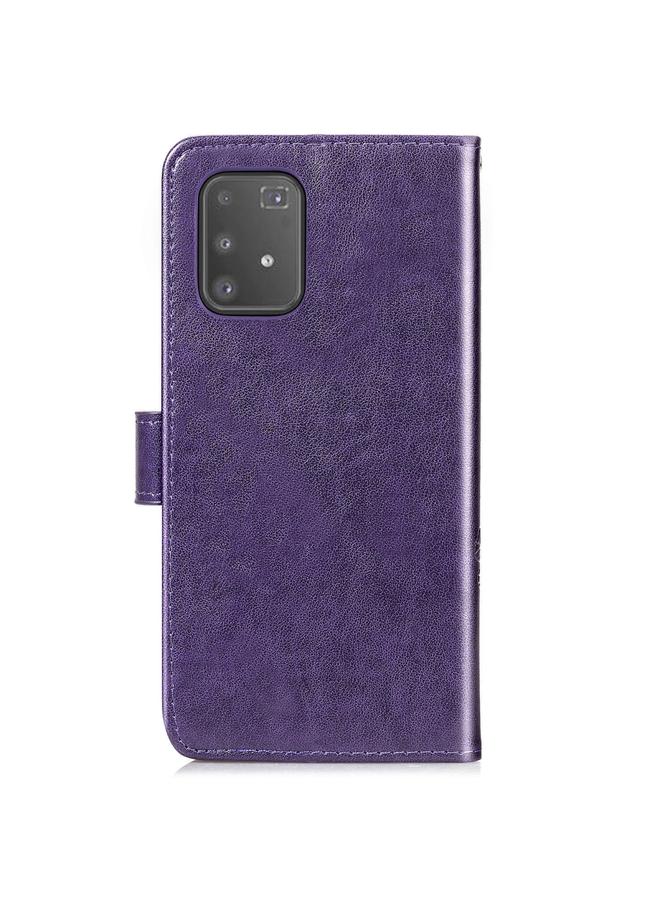 اس-توب جراب لهاتف Galaxy A71، جراب جلدي لحماية الهاتف المحمول مزود بمشبك منقوش بأربع أوراق مع حبل وحبل وفتحة للبطاقات ومحفظة ووظيفة حامل - Image 4