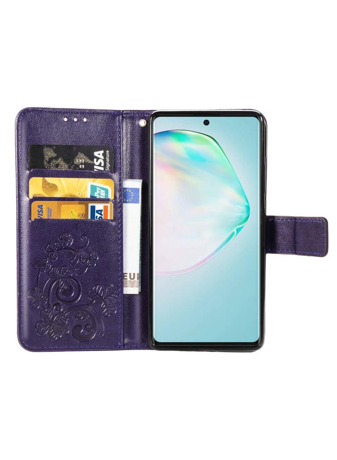 اس-توب جراب لهاتف Galaxy A71، جراب جلدي لحماية الهاتف المحمول مزود بمشبك منقوش بأربع أوراق مع حبل وحبل وفتحة للبطاقات ومحفظة ووظيفة حامل - Image 5