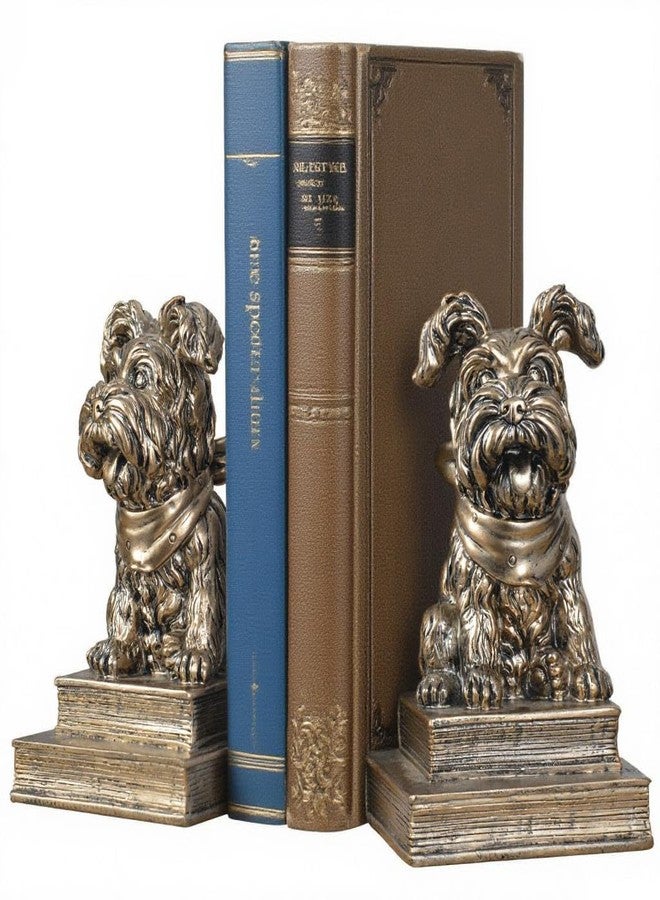 Kakizzy Vintage Antique Gold Dog Bookends,Decorative Book Ends for Shelves,Creative Resin Schnauzer Statues Book Holders for Desk Home Office Bookshelf Decoration,Gifts for Dog Enthusiasts - Image 1