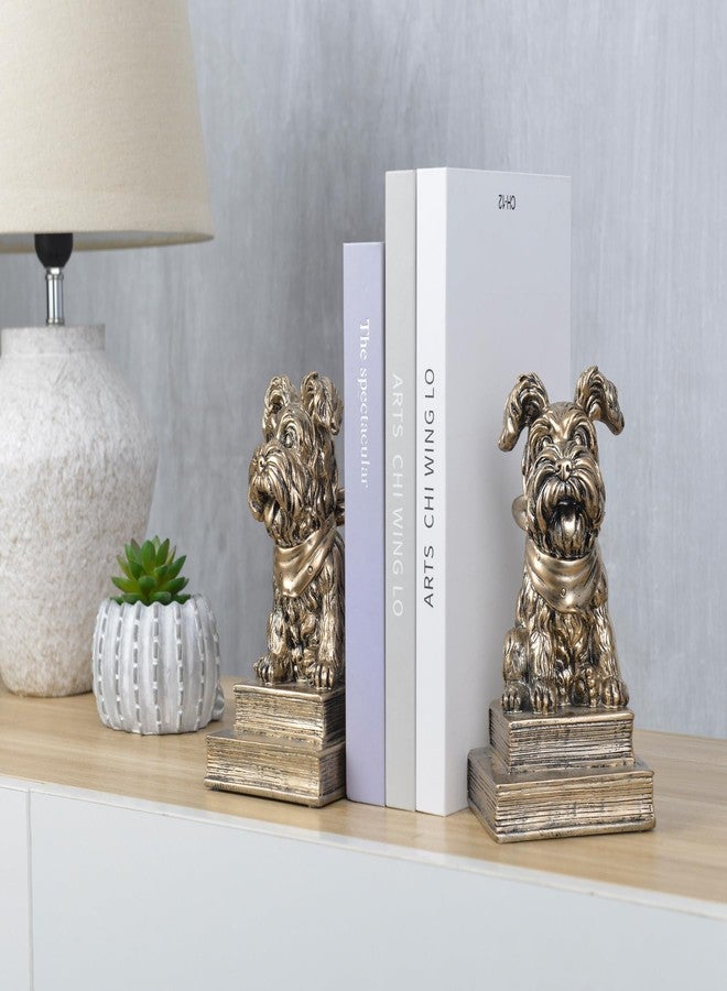 Kakizzy Vintage Antique Gold Dog Bookends,Decorative Book Ends for Shelves,Creative Resin Schnauzer Statues Book Holders for Desk Home Office Bookshelf Decoration,Gifts for Dog Enthusiasts - Image 5