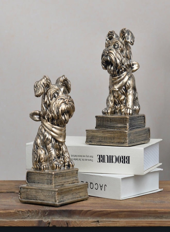 Kakizzy Vintage Antique Gold Dog Bookends,Decorative Book Ends for Shelves,Creative Resin Schnauzer Statues Book Holders for Desk Home Office Bookshelf Decoration,Gifts for Dog Enthusiasts - Image 4