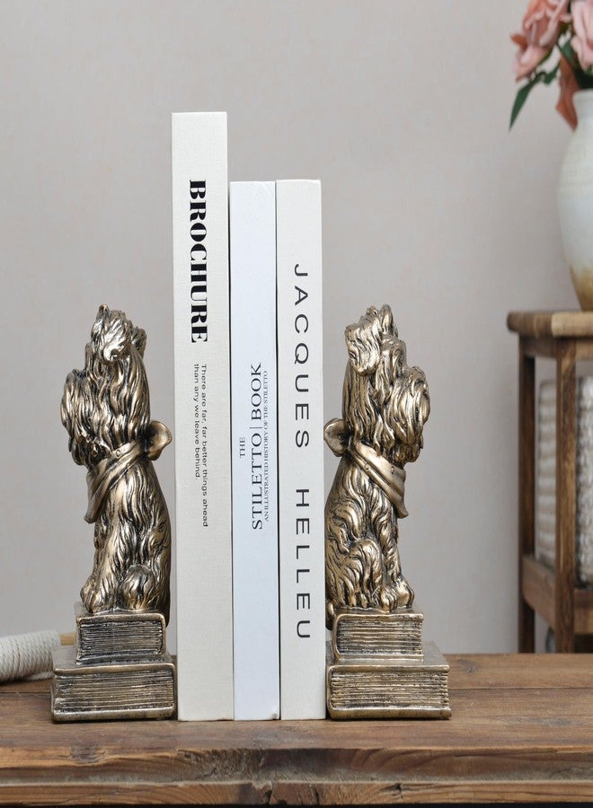 Kakizzy Vintage Antique Gold Dog Bookends,Decorative Book Ends for Shelves,Creative Resin Schnauzer Statues Book Holders for Desk Home Office Bookshelf Decoration,Gifts for Dog Enthusiasts - Image 2