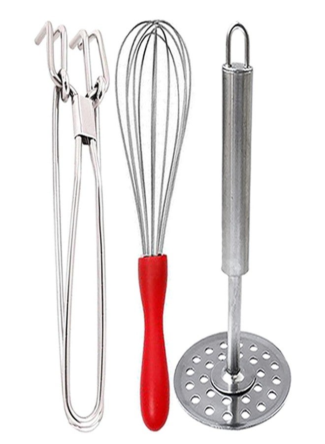 Oc9 Stainless Steel Utility Pakkad & Egg Whisk/Egg Beater & Potato Masher for Kitchen Tool Set (Design 17) - Image 1