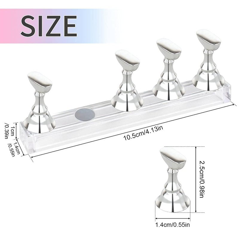 BOZLIN 2 Set Silver Acrylic Nail Art Display Stand Magnetic Nail Tips Practice Holder Stand DIY Display Stands for False Nail Tip Manicure Tool Home Salon - Image 2