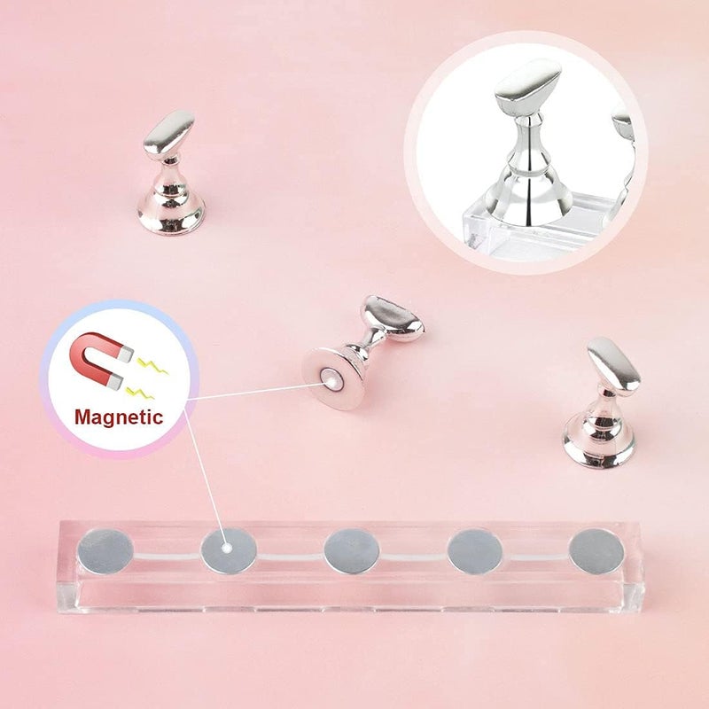 BOZLIN 2 Set Silver Acrylic Nail Art Display Stand Magnetic Nail Tips Practice Holder Stand DIY Display Stands for False Nail Tip Manicure Tool Home Salon - Image 3