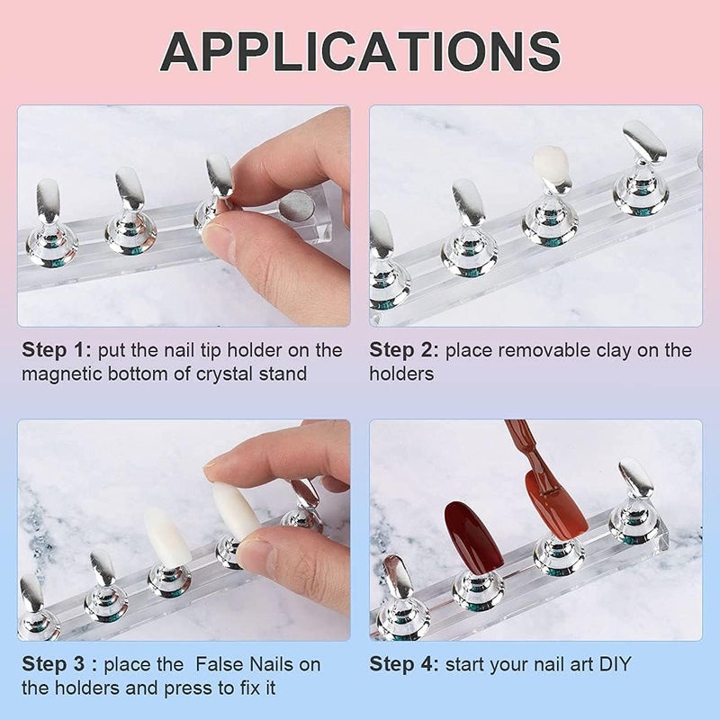 BOZLIN 2 Set Silver Acrylic Nail Art Display Stand Magnetic Nail Tips Practice Holder Stand DIY Display Stands for False Nail Tip Manicure Tool Home Salon - Image 4