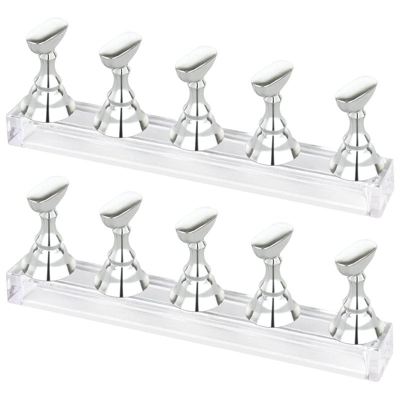 BOZLIN 2 Set Silver Acrylic Nail Art Display Stand Magnetic Nail Tips Practice Holder Stand DIY Display Stands for False Nail Tip Manicure Tool Home Salon - Image 1